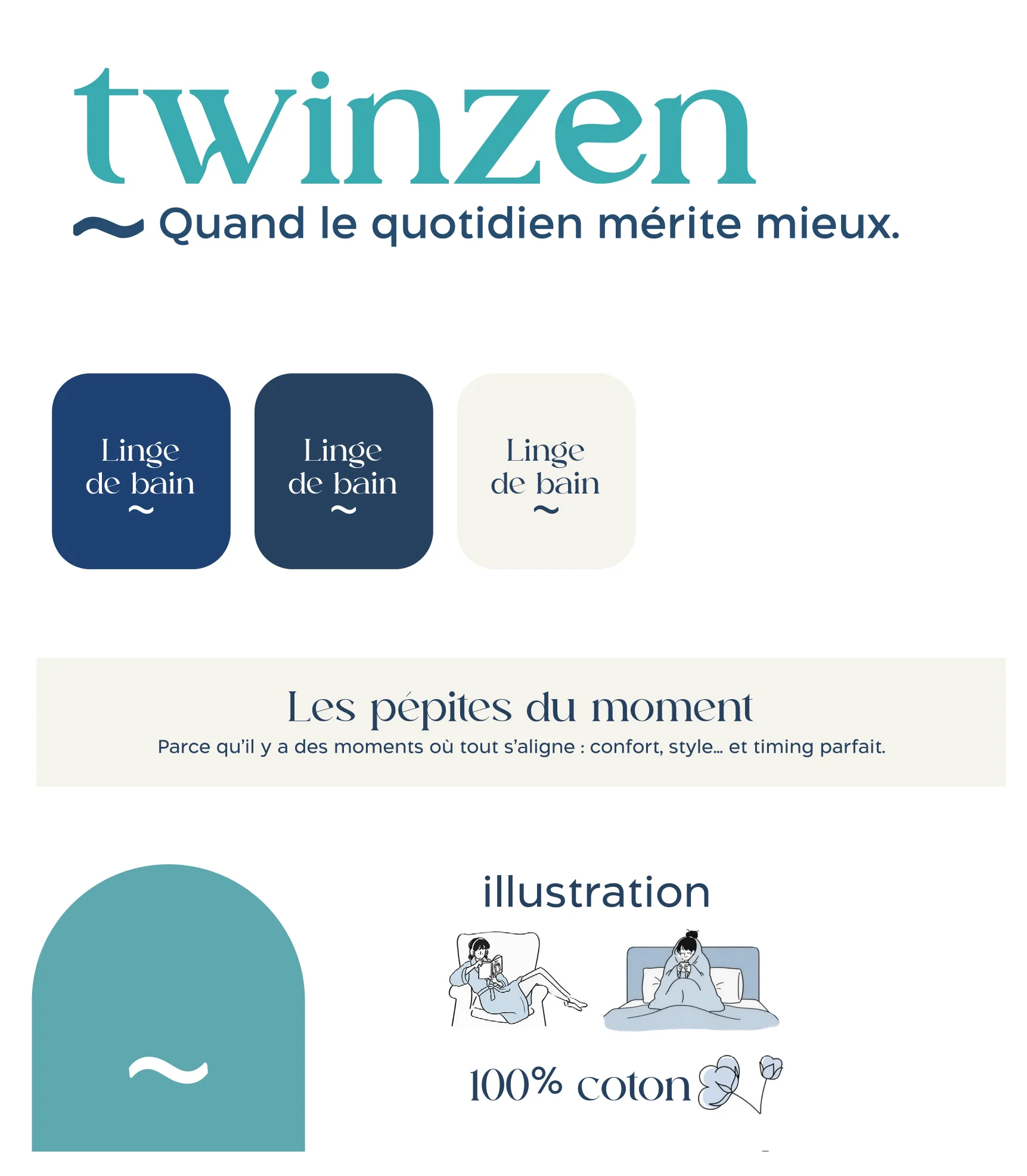 The previous Twinzen identity: teal serif wordmark, rounded icons and line illustrations.
